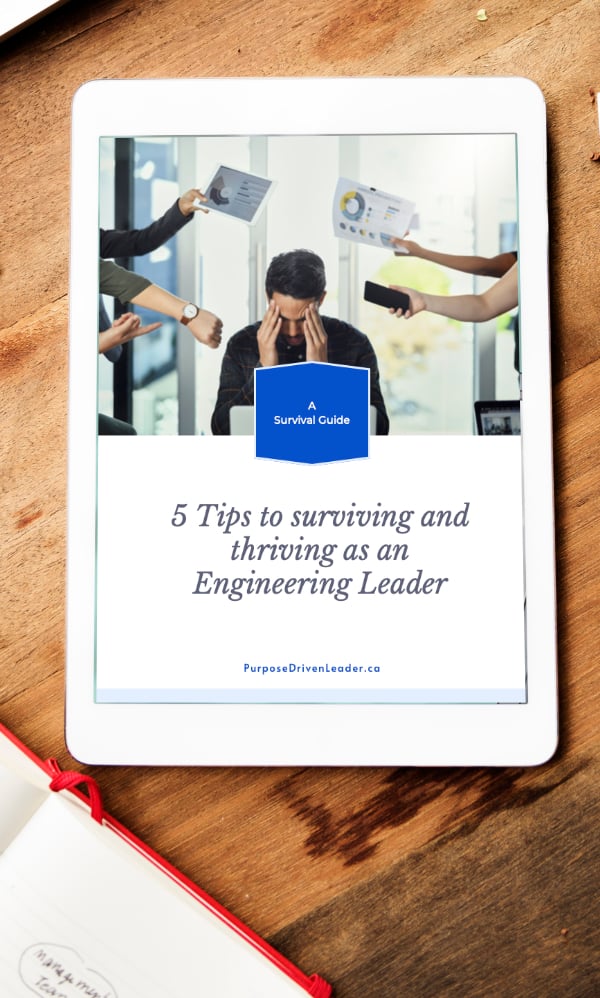 a book cover of the guide '5 Tips to surviving and thriving as an Engineering Leader'
